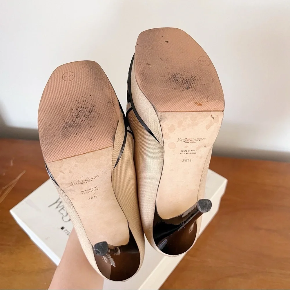 YSL • Tribute 105 Pump canvas leopard Mary Jane heels patent leather platform